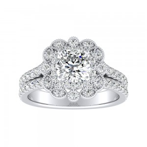 Halo 1.00 ct. Center Round Lab Grown Diamond Engagement Ring in 14K White Gold