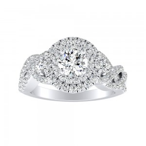 1.00 ct. Center Double Halo Round Lab Grown Diamond Engagement Ring in 14K White Gold