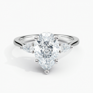 Under Halo Three Stone Lab Grown Diamond Engagement Ring 1.00 ct. Center Pear Lab Grown Diamond in 14K White Gold