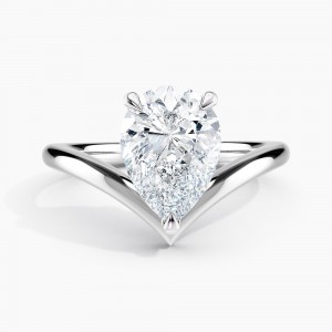 Unique V Solitaire Engagement Ring 2.00 ct. Center Pear Lab Grown Diamond in 14K White Gold