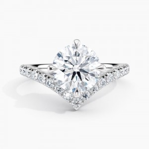 Unique V Solitaire Engagement Ring 2.00 ct. Center Round Lab Grown Diamond in 14K White Gold