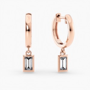 Petite Dangle High Polish Lab Grown Diamond Hoops Oval 0.50 Ct. tw. 14K Rose Gold
