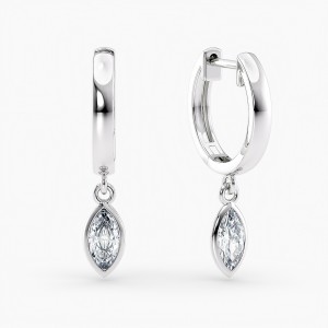 Petite Dangle High Polish Lab Grown Diamond Hoops Marquise 0.50 Ct. tw. 14K White Gold