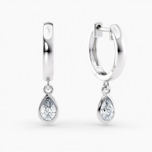 Petite Dangle High Polish Lab Grown Diamond Hoops Pear 0.50 Ct. tw. 14K White Gold