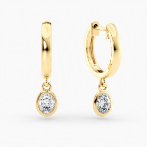 Petite Dangle High Polish Lab Grown Diamond Hoops Oval 0.50 Ct. tw. 14K Yellow Gold
