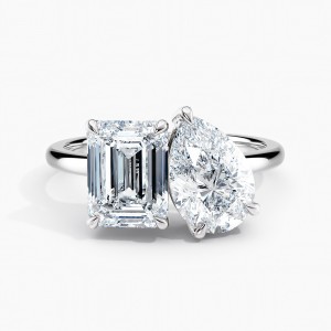 Toi et Moi Lab Grown Pear 1.50 ct and Emerald 1.75 ct Duo 2-Stone Engagement Ring in 14K White Gold