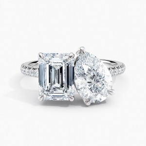Toi et Moi Lab Grown Emerald 1.75 ct and Pear 1.50 ct Duo 2-Stone Engagement Ring in 14K White Gold
