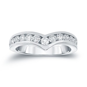 Chanel Set 0.25 ct Lab Grown Diamond Curved Wedding Ring in 14K White Gold