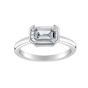 Solitaire Ring 1.50 ct. tw. Lab Grown Emerald Diamond (H-I, VS) in 14k White Gold Half Bezel