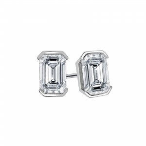 3.00 ct. tw. Lab Grown Emerald Diamond Stud Earrings (H-I, VS) in 14k White Gold Half Bezel