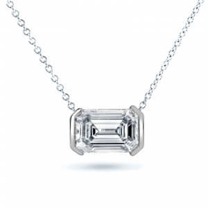 1.50 ct. tw. Lab Grown Emerald Diamond Solitaire Pendant (H-I, VS) in 14k White Gold Half Bezel