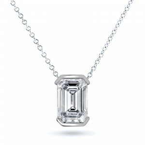 1.50 ct. tw. Lab Grown Emerald Diamond Solitaire Pendant (H-I, VS) in 14k White Gold Half Bezel