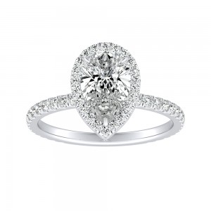 Halo 1.00 ct. Center Pear Lab Grown Diamond Engagement Ring in 14K White Gold