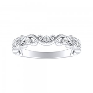 Floral Milgrain Lab Grown Diamond Wedding Ring in 14K White Gold