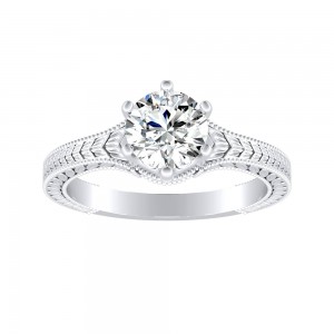 1.00 ct. Center Round Lab Grown Vintage Solitaire Diamond Engagement Ring in 14K White Gold