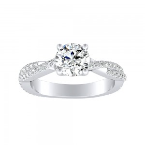 1.00 ct. Center Round Lab Grown Diamond Twisted Engagement Ring in 14K White Gold