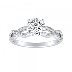 Lab Grown Round Diamond Engagement Ring 1.00 ct. Center in 14K White Gold