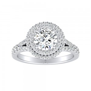 Double Halo 1.00 ct. Center Round Lab Grown Diamond Engagement Ring in 14K White Gold