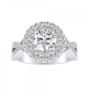 Double Halo 1.00 ct. Center Round Lab Grown Diamond Engagement Ring in 14K White Gold