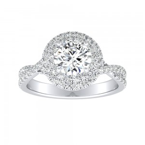 1.00 ct. Center Double Halo Round Lab Grown Diamond Engagement Ring in 14K White Gold