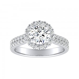 Halo Two Row 1.00 ct. Center Round Lab Grown Diamond Engagement Ring in 14K White Gold