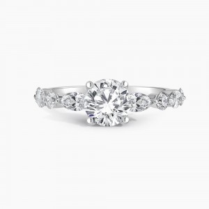 Diamond Engagement Ring with  1.00 ct. Center Round Lab Grown Diamond in 14K White Gold