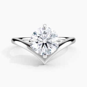 Unique V Solitaire Engagement Ring 2.00 ct. Center Round Lab Grown Diamond in 14K White Gold