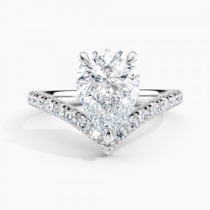 Unique V Solitaire Engagement Ring 2.00 ct. Center Pear Lab Grown Diamond in 14K White Gold