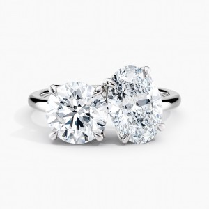 Toi et Moi Lab Grown Oval 1.50 ct and Round 1.75 ct Duo 2-Stone Engagement Ring in 14K White Gold