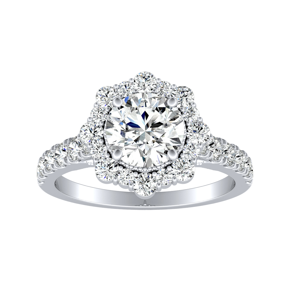 Halo 1.00 ct. Center Round Lab Grown Diamond Engagement Ring in 14K White Gold